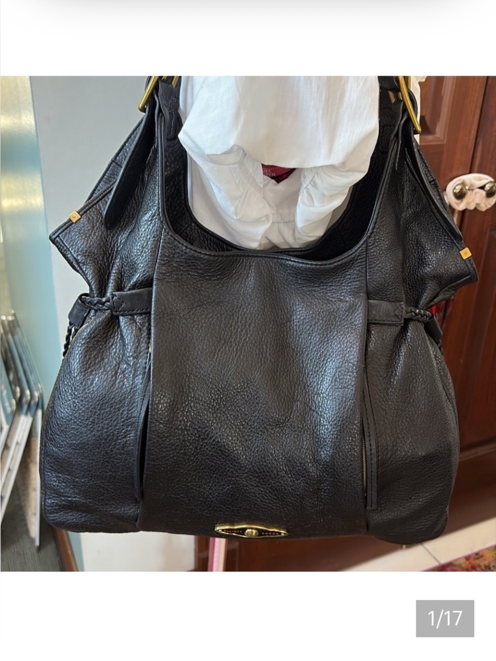 Elliott Lucca   Shoulder bag  pebbled leather Black   Brass HW  2 front pockets